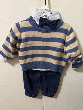 Striped Blue & Cream Knit Sweater set